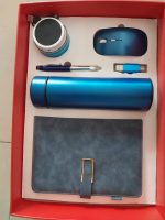 Executive 6 in 1 corporate gift set of ·          Notepad ·         Temperature * Vacuum Flask ·          Mouse ·          Bluetooth * Speaker ·         Ball Pen ·         Flash drive Available in 5 colours, Black, Blue, Gold, Red and Silver colors. MOQ-50pcs.